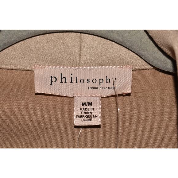 PHILOSOPHY NEW $88 Beige Faux Suede Open Jacket Zipper Sleeve Cuffs Medium - Picture 3 of 3